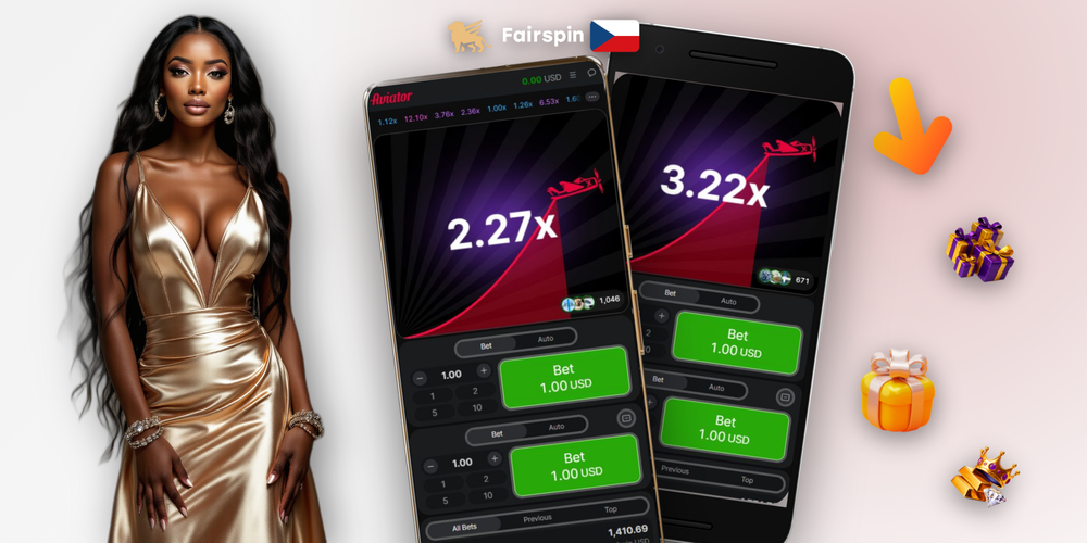 Přehled záložek Auto a Top v online hře Aviator ve Fairspin Casino