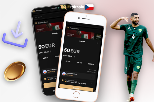 Obrazovka pokladny Fairspin Casino s polem pro minimální vklad v CZK a promo kódem